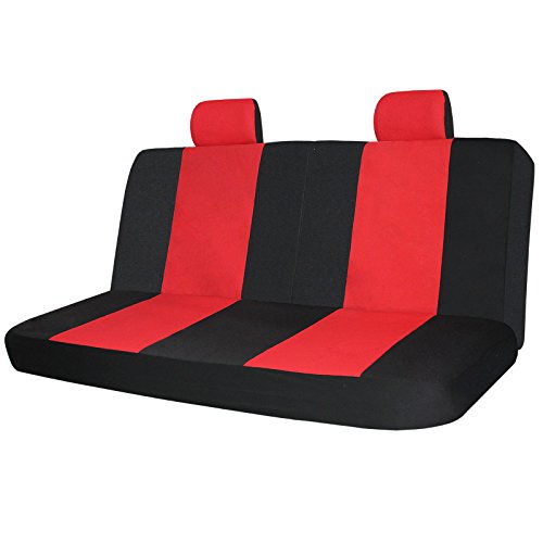 Copap Universal Car Seat Covers Flat Cloth Mesh 17pcs Seat Covers for Auto Universal Fit Front Airbag Compatible Black / Red Strip Free Steering Wheel Cover