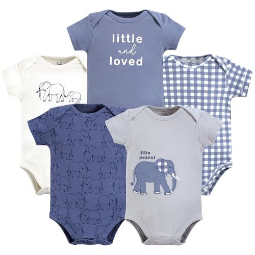 Touched by Nature Unisex Baby Organic Cotton Bodysuits, Blue Peanut, 12-18 Mont…