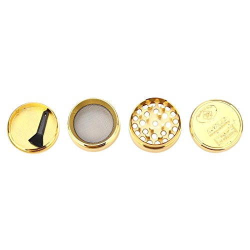 Kingspinner Metal Gold Tobacco grinder 4 Part with Pollen Catcher Grinder Herb Weed Engraved (Gold)
