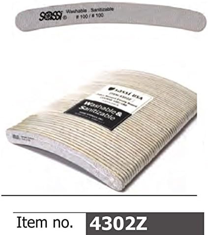 Sassi 100/100 Grit Zebra Banana Emery Board 50 pieces, Professional, salon , pedicure, manicure, nail art, nail block, sanding paper, emery board, miracle shiner, washable, sanitizable, shiner, buffer, buffer block, cosmetic