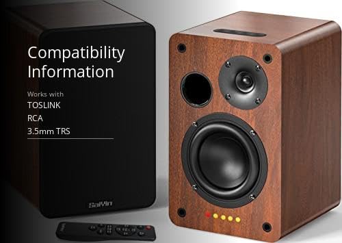 Saiyin Bluetooth Bookshelf Speakers, 40W X 2 Powered TV Speakers with 4 Inch Woofer, Turntable Speakers with Optical/AUX Input/Subwoofer Line Out for PC and TVs