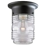 Ciata Lighting 1 Light Matte Black Steel Flush Mount Lantern/Ceiling Fixture on Steel with White Clear Glass