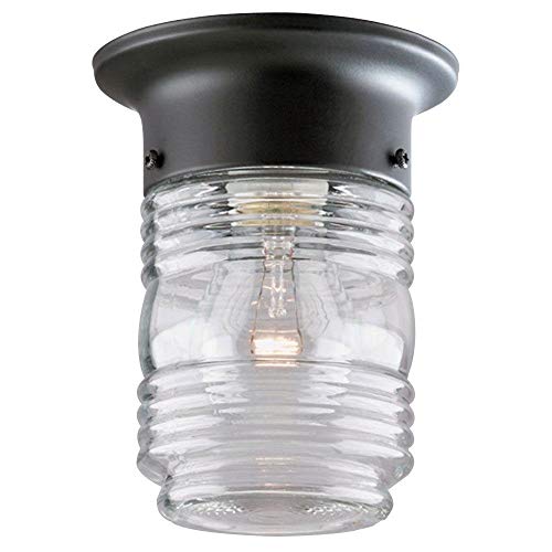Ciata Lighting 1 Light Matte Black Steel Flush Mount Lantern/Ceiling Fixture on Steel with White Clear Glass