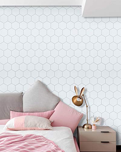 White Hexagon Wallpaper White Hexagon Contact Paper White Trellis Wallpaper Peel and Stick Wallpaper Removable White Wallpaper Self Adhesive White Wallpaper White Contact Paper Vinyl 17.7"X78.7" - Thumbnail 2