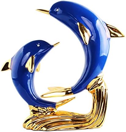 DONGLU Dolphin Decoration Resin Home Crafts Couple Dolphin Living Room L24×H24CM (color : Gold)