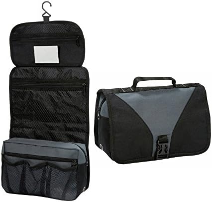 Hanging Toiletry Bag Pamty Travel Organizer Handbag Compact Travel Kit Organizer Bathroom Storage Cosmetic Bag Carry Case with Hanging Hook for Personal Care Hygiene Purse Great Gifts Black and Grey