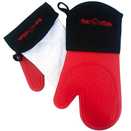Red Silicone Pot Holder Oven Mitts - 1 Pair of Extra Long Professional Heat Resistant Pot Holder & Baking Gloves - Food Safe, BPA Free FDA Approved With Soft Inner Lining - Thumbnail 2