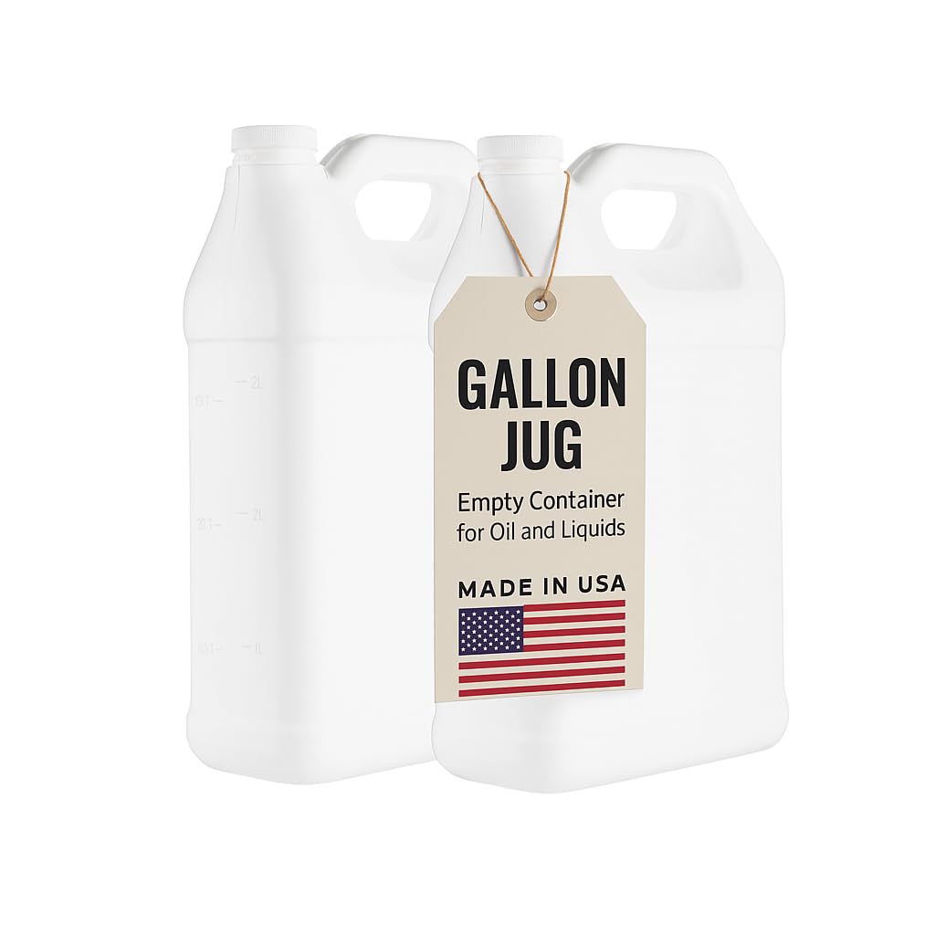Photo 1 of kitchentoolz Empty Gallon Jugs with Caps - Plastic F-Style HDPE Container with Secure Seal Lid - Liquid Storage, Oil & Water Transport Reusable Bottle - Pack of 2