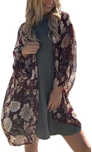 Akery Women's Floral Chiffon Kimono Cardigan Blouse Beach Cover up