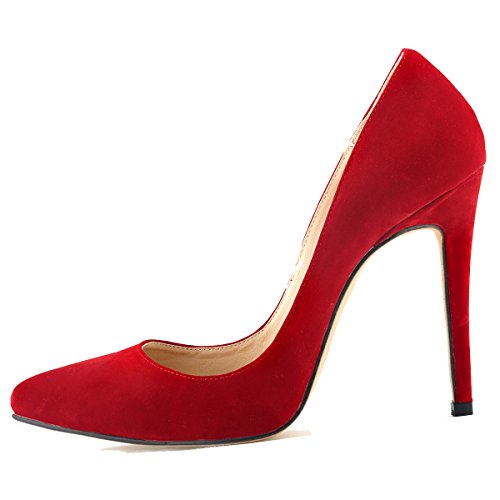 Loslandifen Womens Closed Toe High Heels Pointed Slender Stiletto Pumps(302-1VE42,Red)