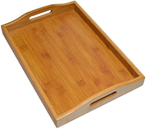 Hacienda Housewares Mid-sized Rectangular Bamboo Serving Tray with Handles: 16”x 11”x 2”