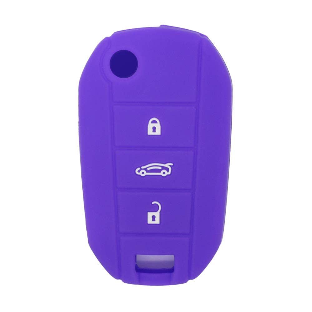 BROVACS Silicone Cover Protector Case Holder Skin Jacket Compatible with PEUGEOT CITROEN 3 Button Flip Remote Key Fob CV4300 Deep Purple
