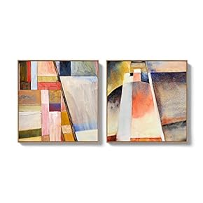 2 Piece Framed Canvas Wall Art for Living Room, Bedroom Colorful Abstract Geometry Canvas Prints for Home Decoration Ready to Hang - 16"x16"x2 Panels
