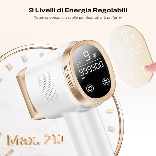 21J Pulsed Light Epilator with Ice Cooling 8 ° C, 9 Levels Laser Epilator and Red Light 600 NM, Touchscreen Pulsed Light Epilator for Men, Women, Face, Arms, Bikini Area, Body