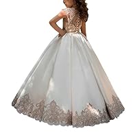 WDE First Communion Flower Girls Lace Dresses Long Ivory and Champagne Ball Gown Size 8