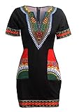 Women Traditional African Print Dashiki Bodycon Short Sleeve Dress Red 3XL