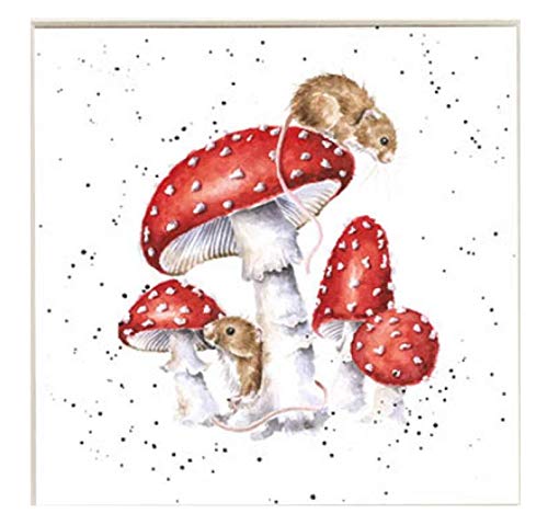 Wrendale Designs Mouse and Toadstool Print on White Square 20 cm Canvas The Fairy Ring