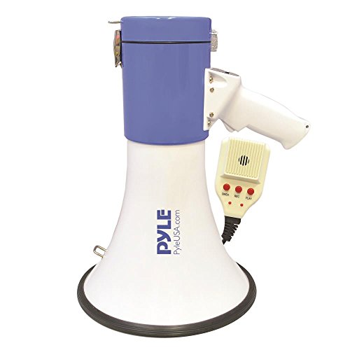 Pyle Megaphone PA Bullhorn Speaker - Built-in Siren 50 Watts Rechargeable Battery- 10 Sec Record Function for Football Baseball Basketball Cheerleading Fans Coaches or for Safety Drills - (PMP59IR)