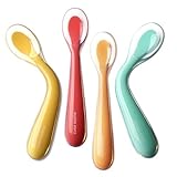 Baby Utensils First Stage Bendable Baby Feeding Spoons, Cute Stone Soft Tip Silicone Training Spoons Easy Grip BPA-Free Baby Toddler Feeding Set Pack of 4