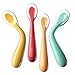 Baby Utensils First Stage Bendable Baby Feeding Spoons, Cute Stone Soft Tip Silicone Training Spoons Easy Grip BPA-Free Baby Toddler Feeding Set Pack of 4