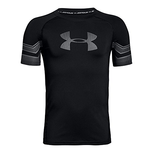 Under Armour Boys  HeatGear Armour Graphic Short Sleeve Shirt, Black (001)/Graphite, Youth Large