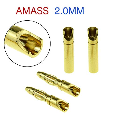 Amass 2.0MM Gold Plated Male and Female Bullet Banana Connectors for DIY RC Battery ESC Motor (20 Pairs)
