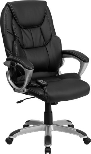 Offex High Back Massaging Black Leather Executive Office Chair with Silver Base and Remote, Model OF-BT-9806HP-2-GG