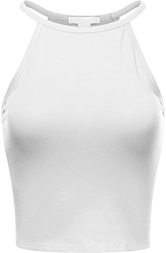 BA Women's Basic Comfortable Cropped Sleeveless Cami Shirts WHITE S