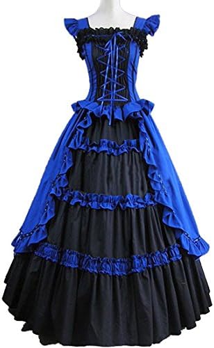 Angela Dress Womens Bowknot Blue Short Sleeve Lolita Party Long Dress (Woman-XS)