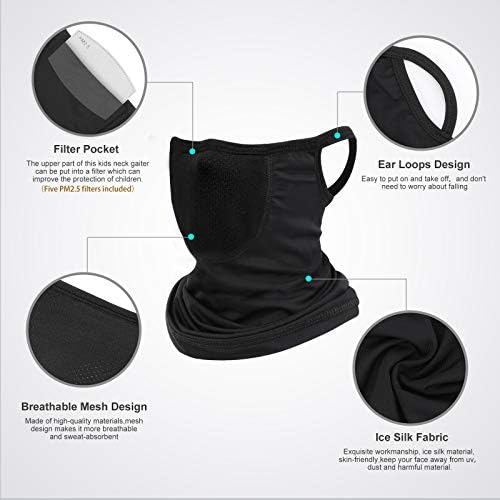 Children's neck gaiter with colorful bandana design.