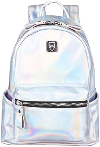 Remeehi Women's Hologram Holographic Laser Pu Leather Csaual Backpack Silver