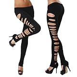 Eachbid Women Sexy Leggings Candy Color Skinny Ripped Hole Cut Out Leggings