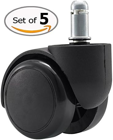 JOBOON Replacement Office Chair Caster Wheels Standard Stem Size 7/16"(11mm) 7/8"(22mm) for Hardwood Floors Rubber PU 2" ,Heavy Duty up to 500Lb Weight Capacity,5 Unit/Pack Black