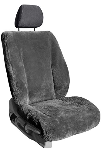 ShearComfort Custom Sheepskin Seat Covers for Ford F150 (2015-2018) Front Seat Set, Charcoal for Buckets w/ Adjustable Headrests