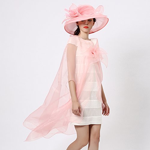 June's Young Women Race Hats Organza Hat with Ruffles Feathers (Peach-1)
