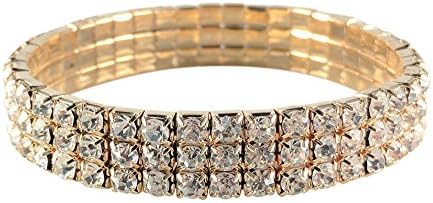 SIMPLICHIC - Women's Genuine Austrian Rhinestone Crystal Stretch Bracelet | Gold & Silver Alloy Single Row or Triple Row Design | Gift Sets Available