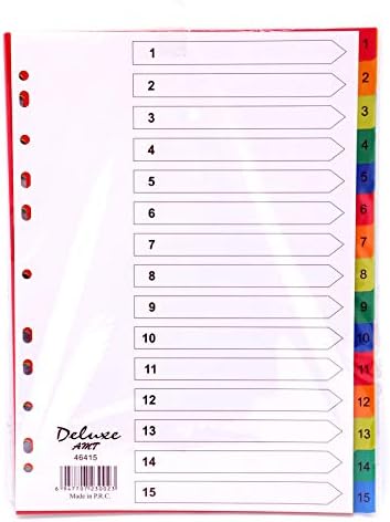 DELUXE PLASTIC DIVIDER A4 1-15 COLOR WITH NUMBER 46415-10SETS