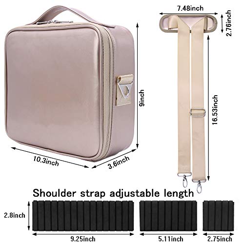 Makeup Travel Case, Makeup Bag Train Case Make Up Organizers And Storage for Cosmetics Jewelry Electronics with Adjustable Shoulder Strap Rose Gold