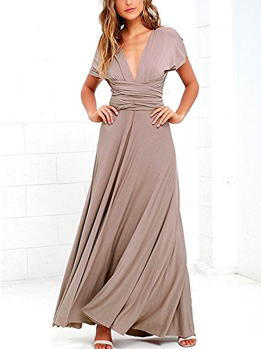 PERSUN Infinity Gown Dresses Multi-Way Strap Wrap Convertible Maxi Dresses For Womens (Medium, Khaki02)