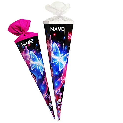alles-meine.de GmbH 10 Stück 3-D Glitzer Effekt ! Schultüten - Bunte Schmetterlinge & Blumenranken - 50 cm - 6-eckig…
