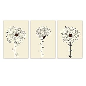 3 Panel Canvas Wall Art - Hand Drawing Style Flowers on Light Yellow Background - Giclee Print Gallery Wrap Modern Home Art Ready to Hang - 16"x24" x 3 Panels