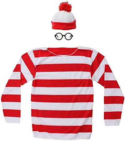 MGDRURed&White Stripes Cosplay Costume,Halloween Costumes,Funny Sweatshirt Outfit Glasses Suits…