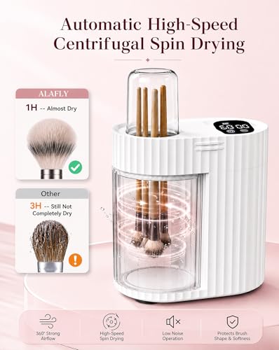 ALAFLY Limpiador y Secador Eléctrico 3 en 1 para Brochas de Maquillaje, Máquina Automática USB de Limpieza Profunda, Limpieza y Secado Rápido Portátil [Sin Quitar las Brochas]