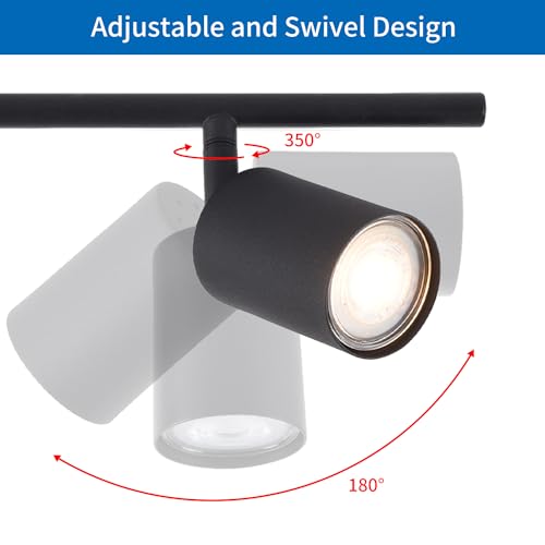 ANWIO Adjustable Black Metal Swivel Spotlight with 4 GU10 Bases – Modern Design for Ceiling Light in Bedrooms, Hallways and Living Rooms (Without Bulbs).