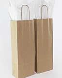 Saybrook Products Kraft Paper Wine Bags with Handles & Tissue Paper, Bulk 50 Pack. Premium Quality, 100% Recycled, Eco-Friendly, Reusable. Made in USA.5½ x 3¼ x13 inches. Brown