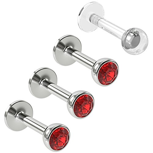 4pc 16g 6mm 1/4 Labret Stud Lip Ring Internally Threaded Snake Bite Conch Forward Helix Monroe Tragus Dahlia 316LVM Surgical Steel