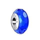 Boruo 925 Sterling Silver Czech Crystal Fascinating Facet Sapphire Glass Charms Beads Spacers September Birthstone Solid Core Charm Fit all Bracelets.