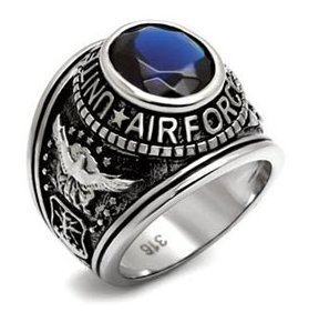 US Air Force Ring - (Stainless Steel w/ Blue Stone) - USAF Military Rings Jewelry - Officers Military