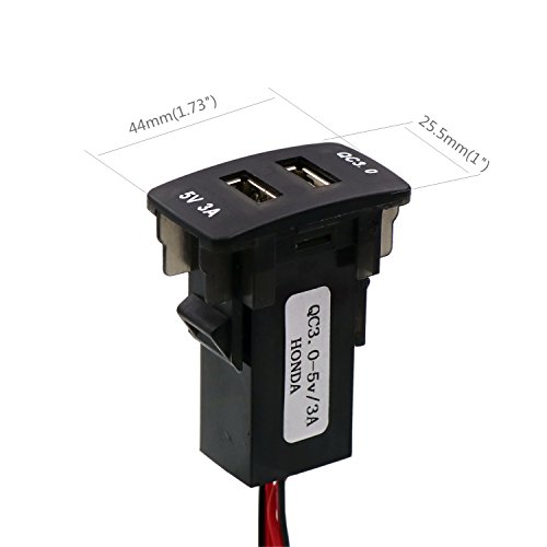 QC3.0+5V 3A Dual USB Power Socket, Quick Charge Car Charger USB Adapter for Smart Phone PDA iPad iPhone Android GPS Use for Honda