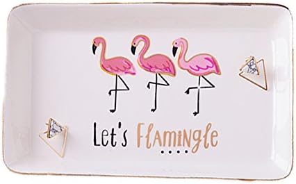 Ceramic Jewelry Plate Organizer Marble Rectangular Ring Dish Flamingo Jewelry Tray with Golden Edged Decor Wedding Gift